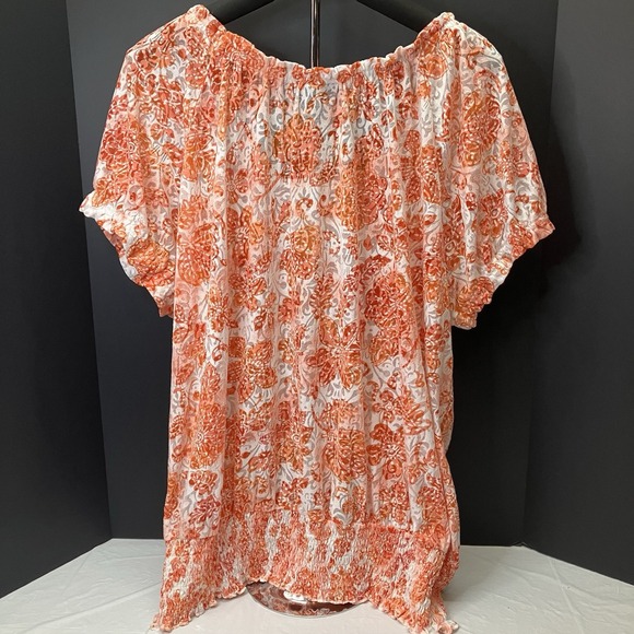 Lane Bryant Womens White Orange Floral Boho Sheer Short Sleeve Shirt Size 22/24‎ - Picture 2 of 5